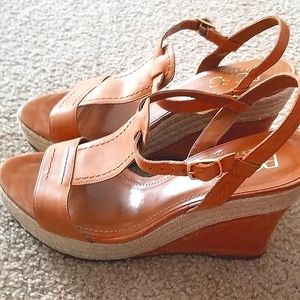 BCBG Leather Wedge Sandal